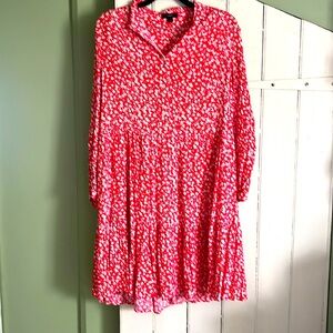 Gently used JCrew red floral tiered dress